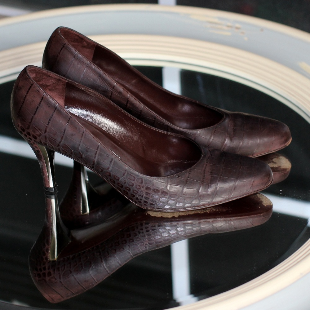 Salvatore Ferragamo Matted Croc Silver Plated Heel